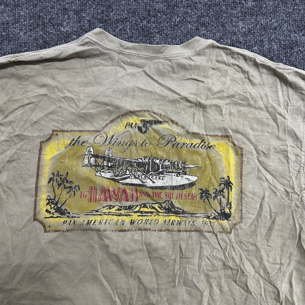 Malibu Shirts T-Shirt Mens Size Large Tan Pan Am Hawaii Wings to Paradise
